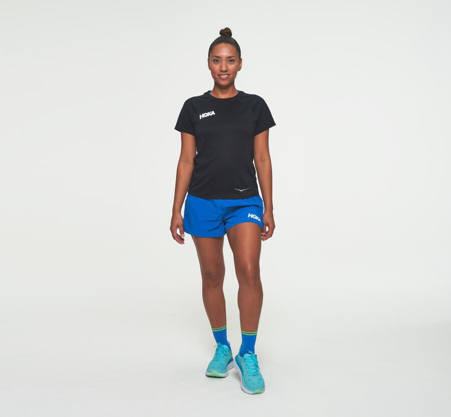 Top Hoka One One Mujer Negros - Performance Short Sleeve - BHDL52761